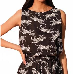 NEW KLD. SIGNATURE animal print bubble hem crop top in black